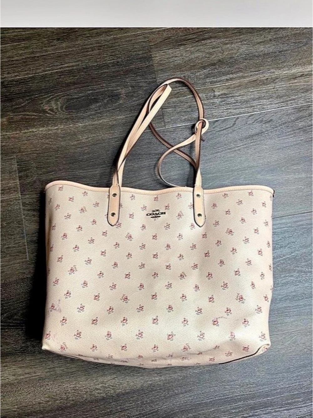 Coach Reversible City Tote Floral Print Beige & Pink